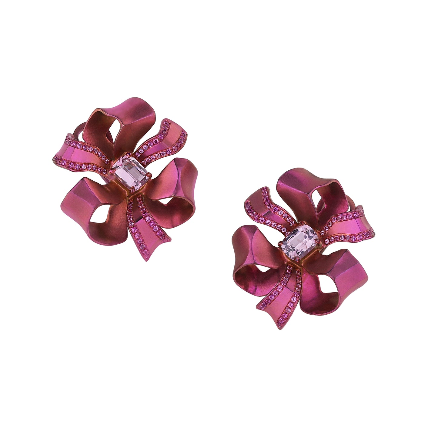 Natural Spinel Ribbon Pull Bow Earrings in Titanium