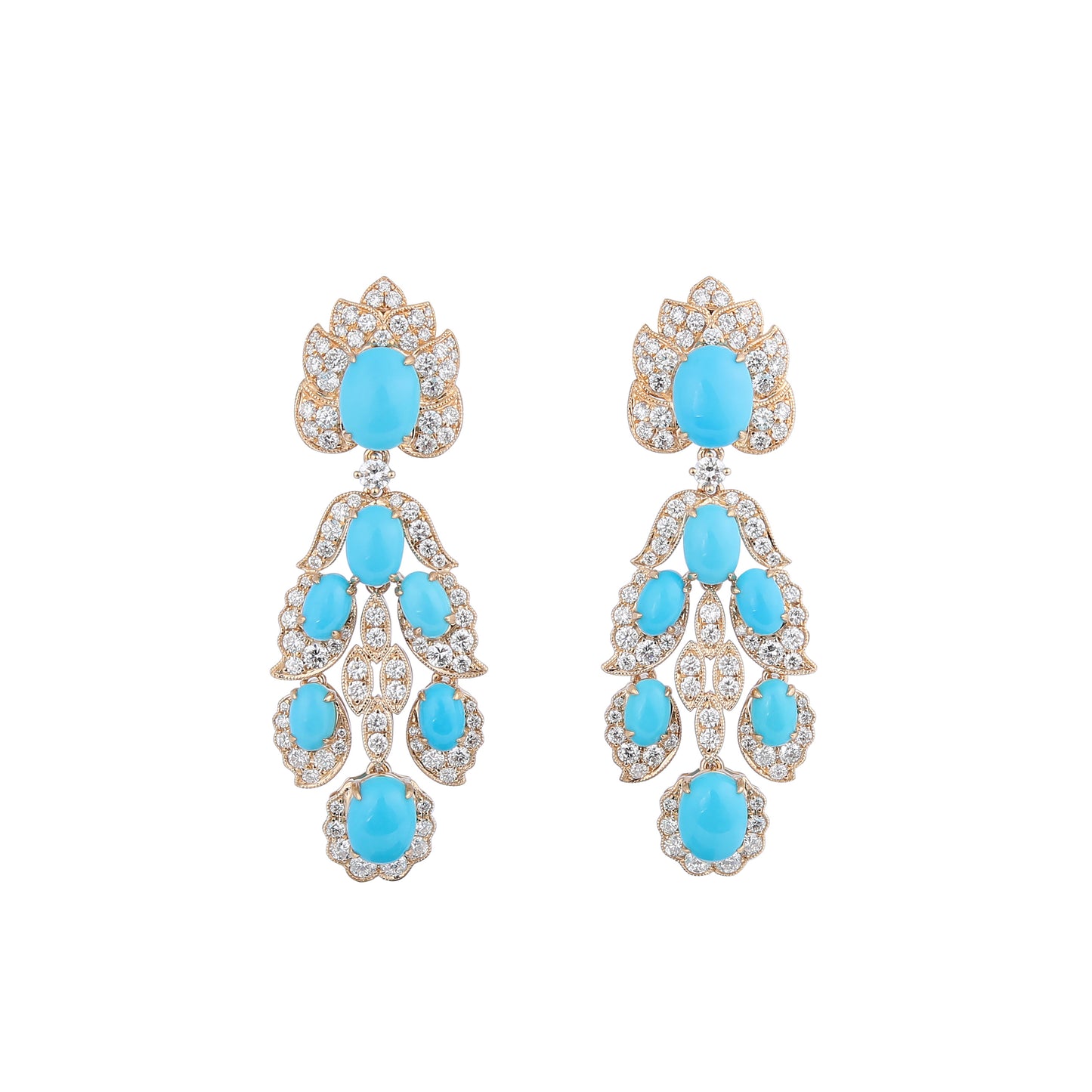 Natural Sleeping Beauty Turquoise Diamond Earrings in 18K Yellow Gold