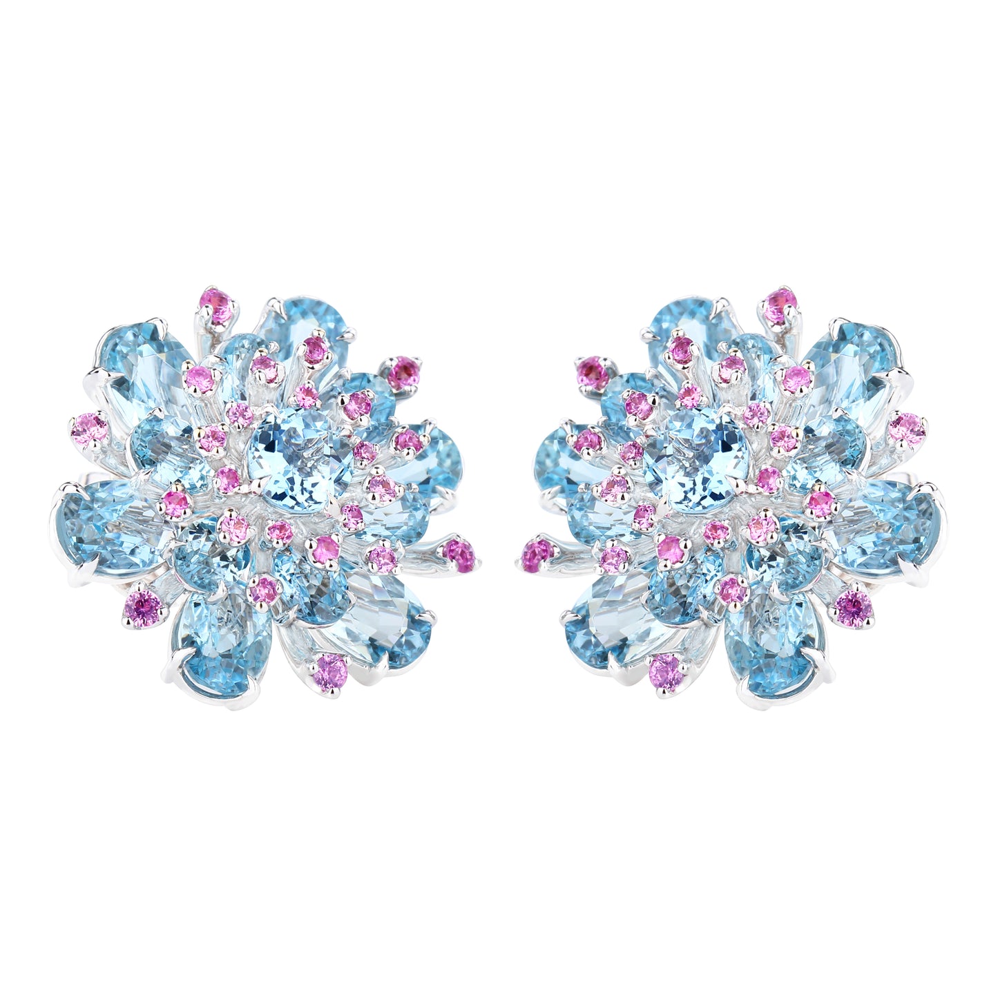 Santa Maria Aquamarine and Pink Sapphire Earrings in 18K White Gold