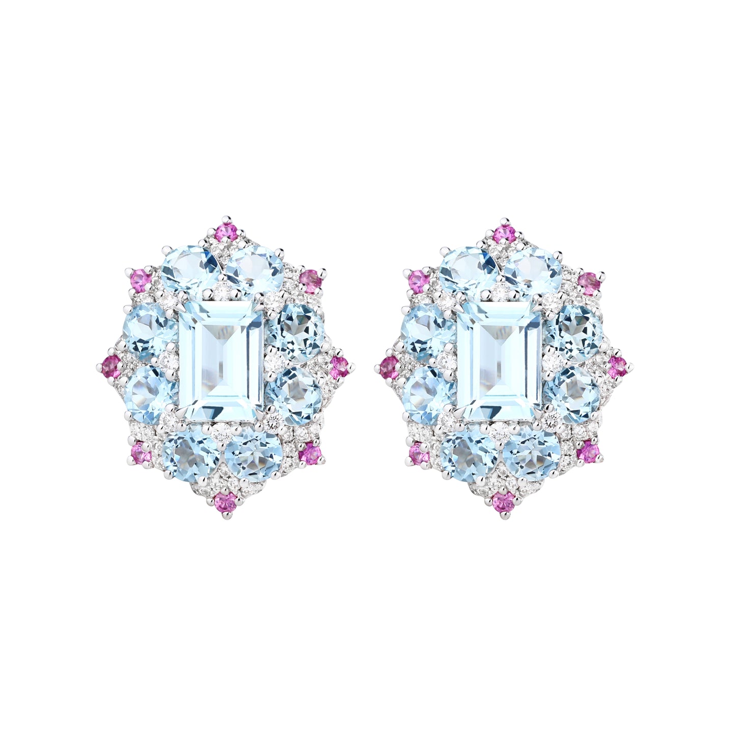 Santa Maria Aquamarine and Pink Sapphire Earrings in 18K White Gold