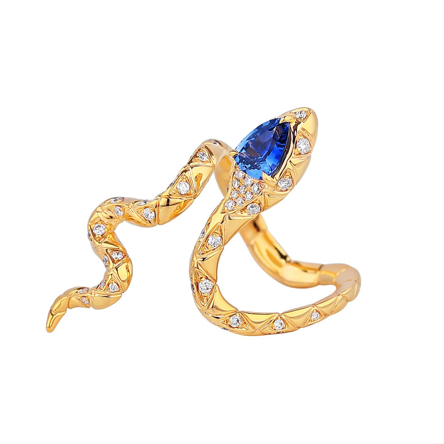 Natural Unheated Royal Blue Sapphire Viber Diamond Ring in 18K Yellow Gold