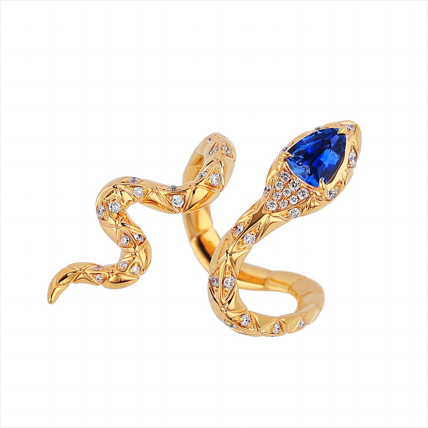 Natural Unheated Royal Blue Sapphire Viber Diamond Ring in 18K Yellow Gold