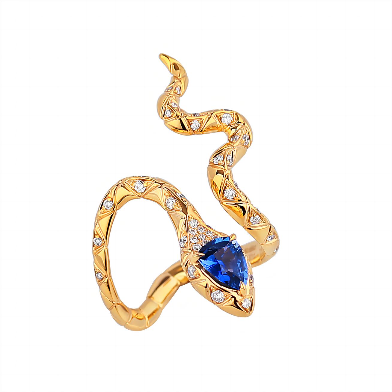 Natural Unheated Royal Blue Sapphire Viber Diamond Ring in 18K Yellow Gold