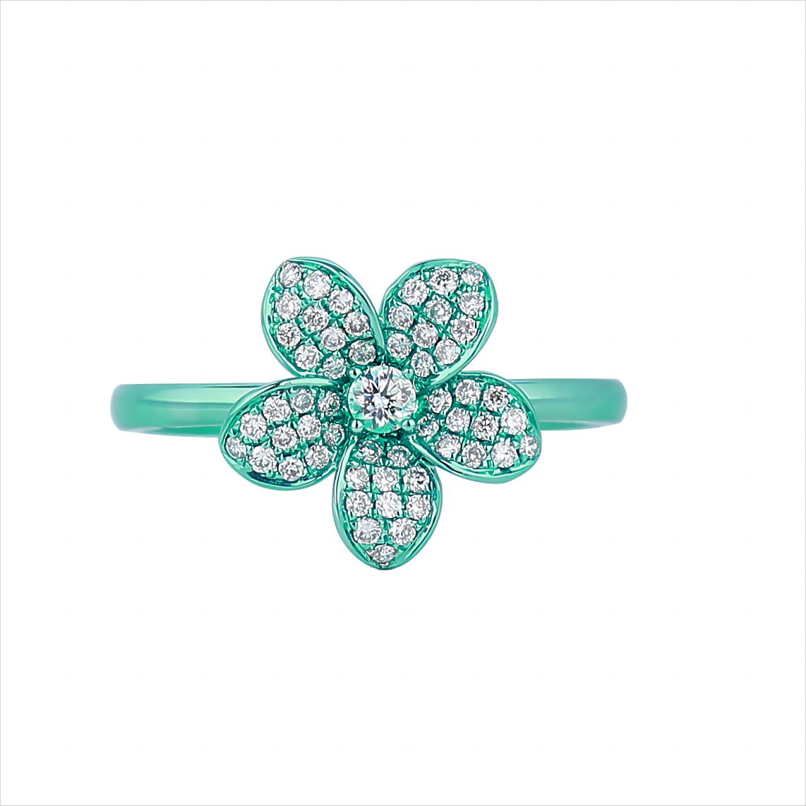Five Petals Flower Diamond Ring in 18K Colored Gold
