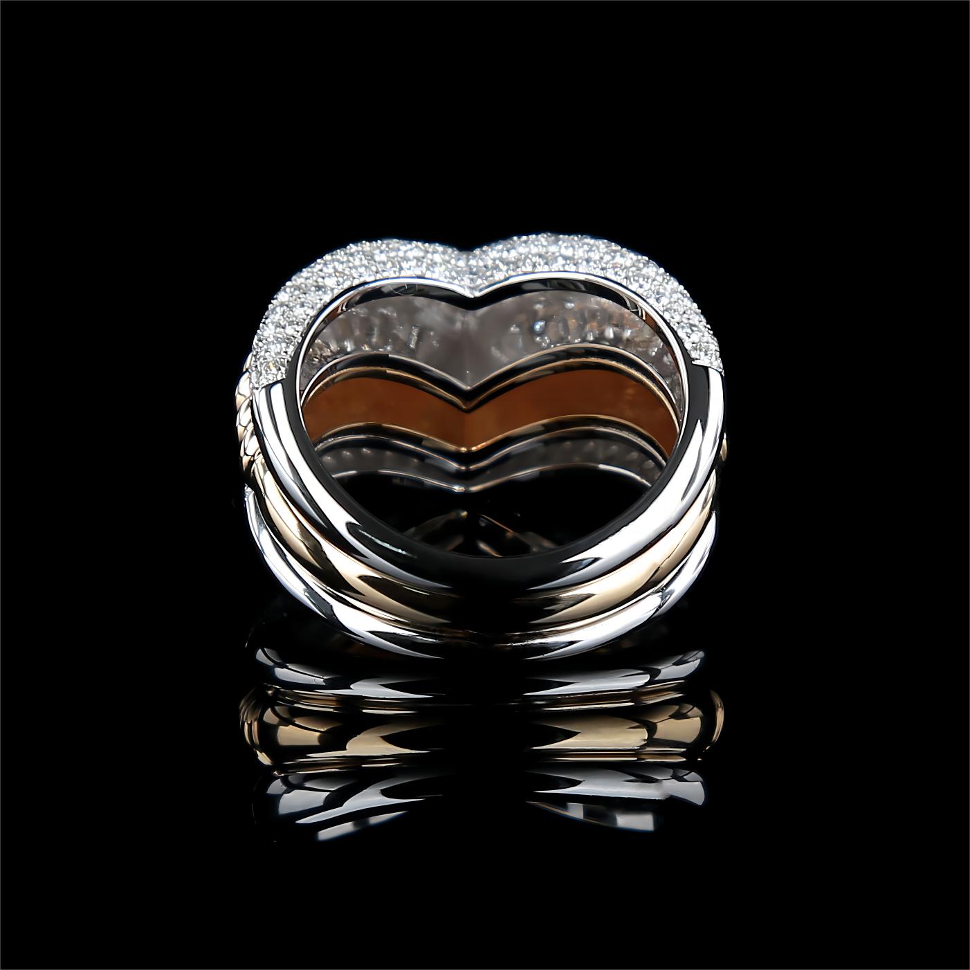 V-shape Diamond Ring in 18K White and Yellow Gold