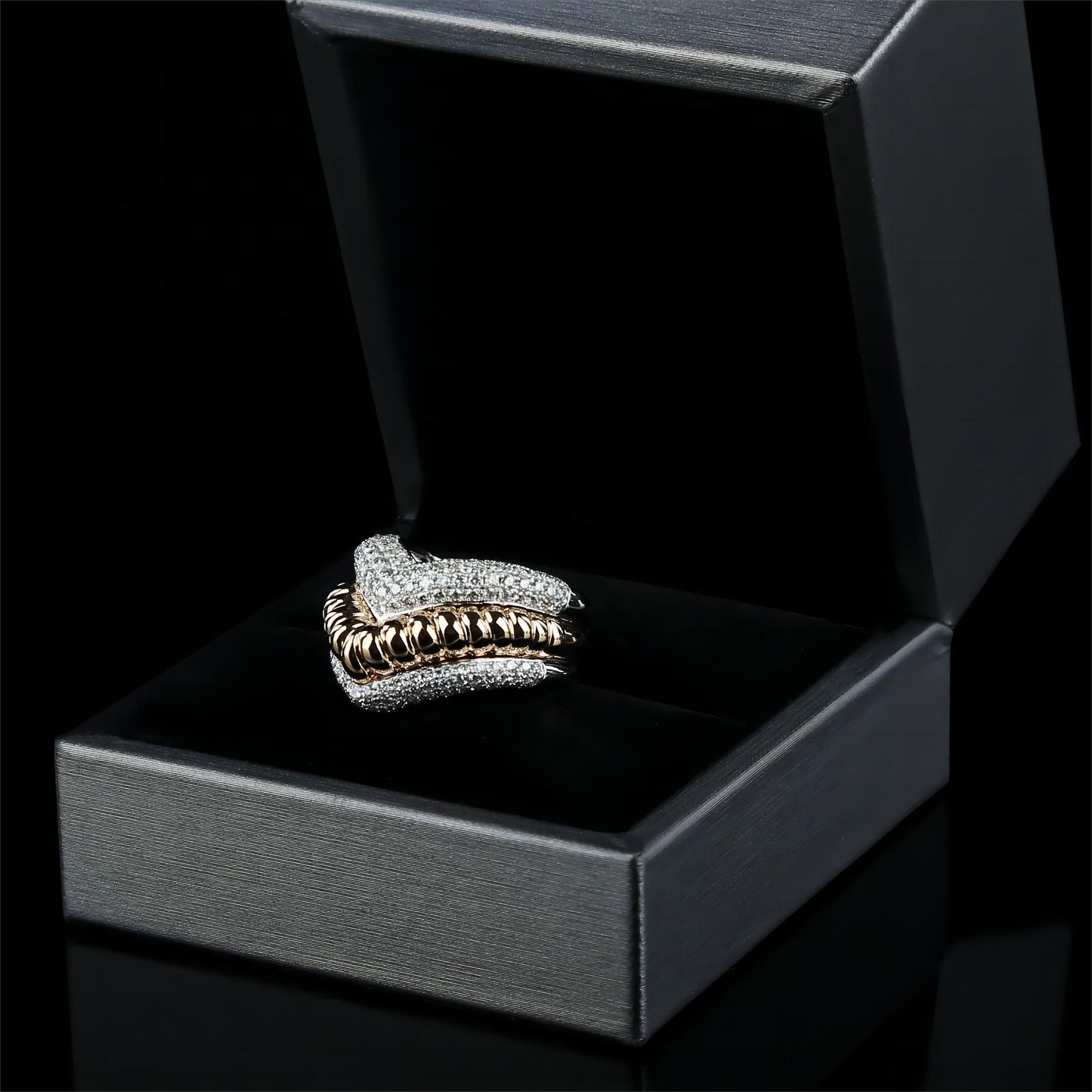 V-shape Diamond Ring in 18K White and Yellow Gold