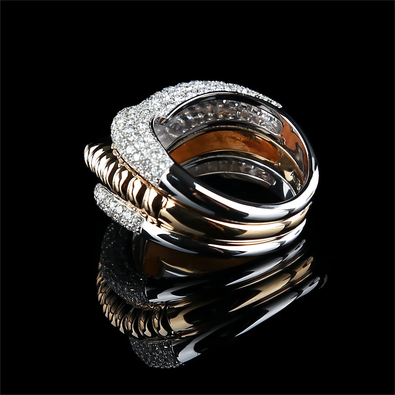 V-shape Diamond Ring in 18K White and Yellow Gold