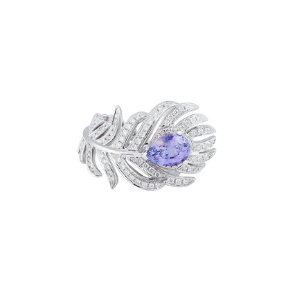 Natural Unheated Violet Sapphire Diamond Ring in 18K White Gold