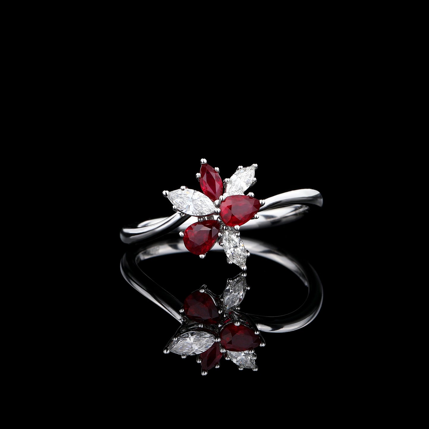 Natural Pigeon Blood Ruby Diamond Ring in 18K White Gold