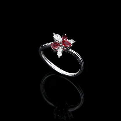 Natural Pigeon Blood Ruby Diamond Ring in 18K White Gold