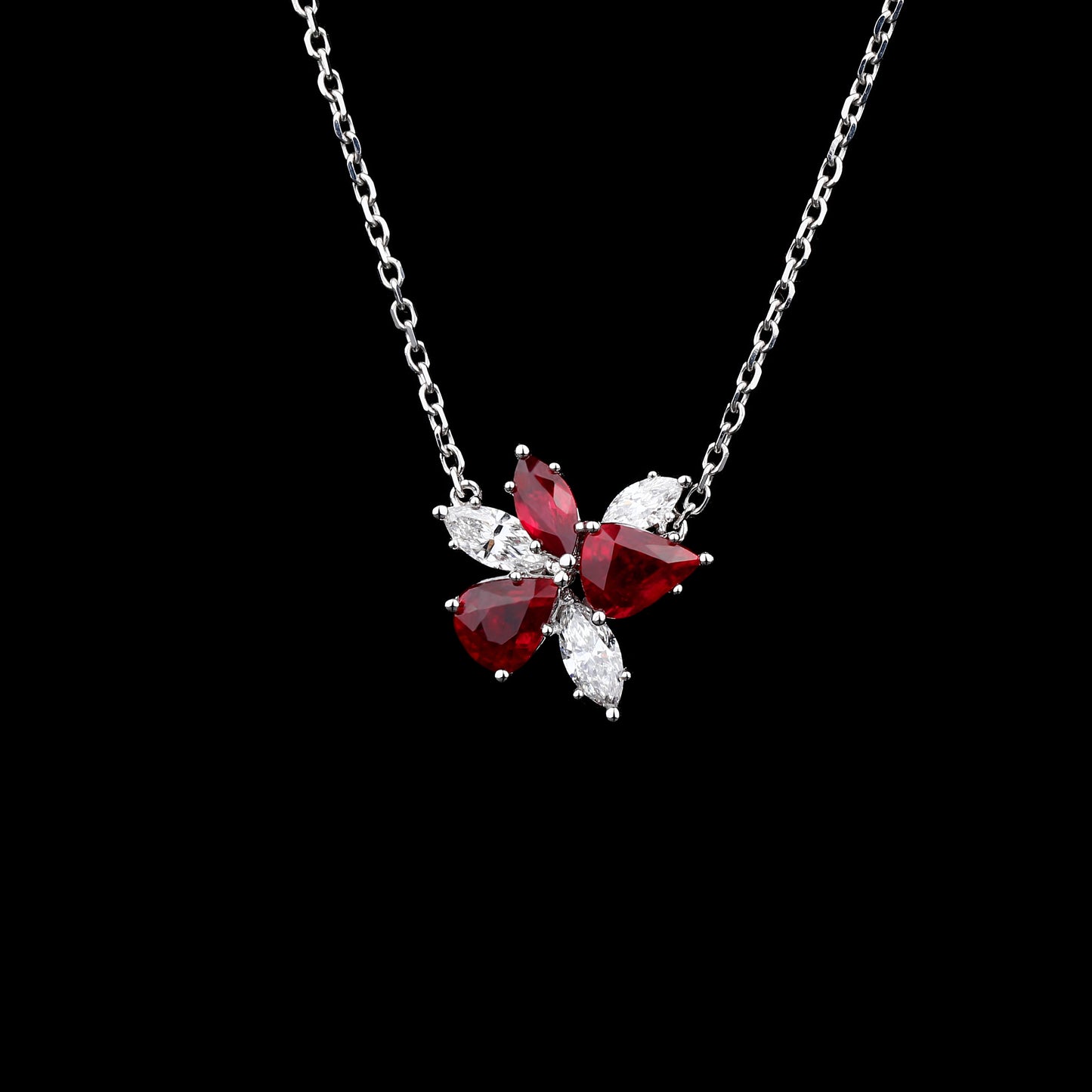 Natural Pigeon Blood Ruby Diamond Necklace in 18K White Gold