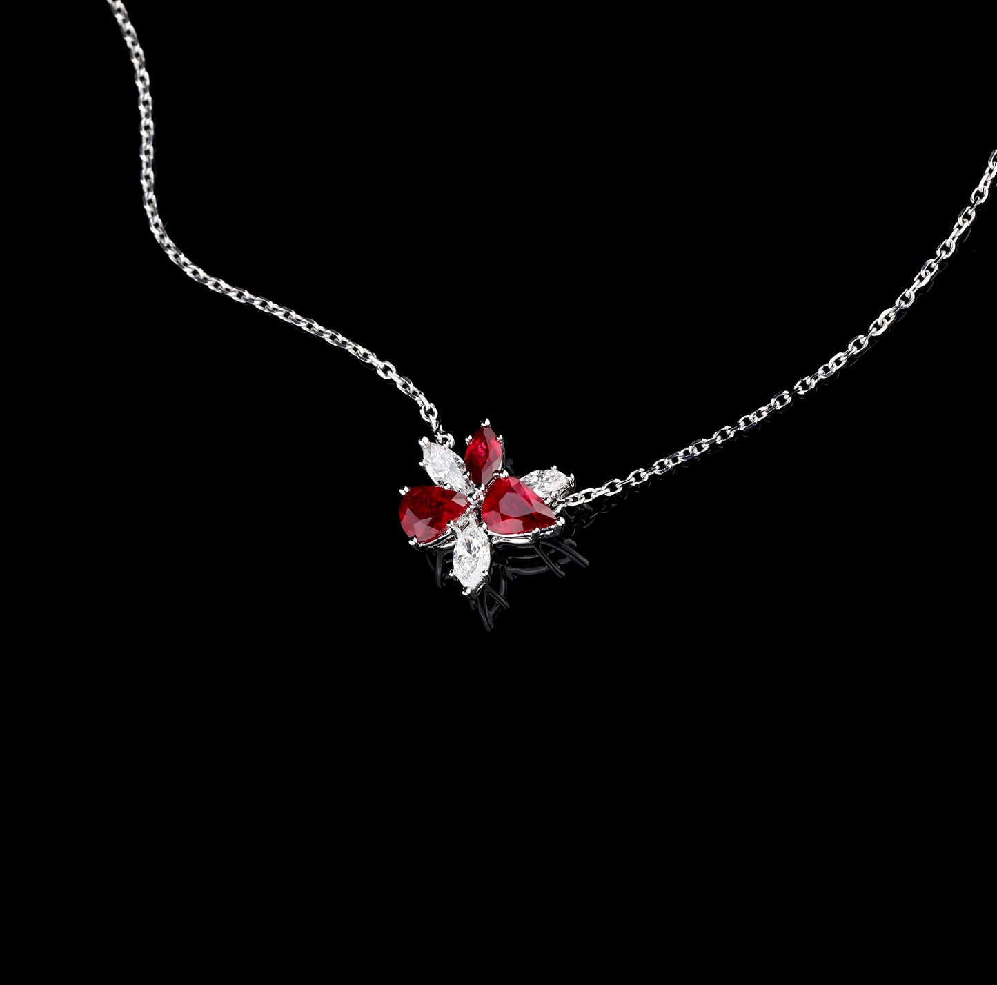 Natural Pigeon Blood Ruby Diamond Necklace in 18K White Gold