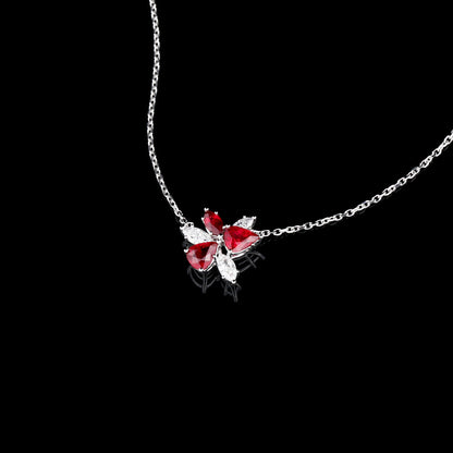 Natural Pigeon Blood Ruby Diamond Necklace in 18K White Gold