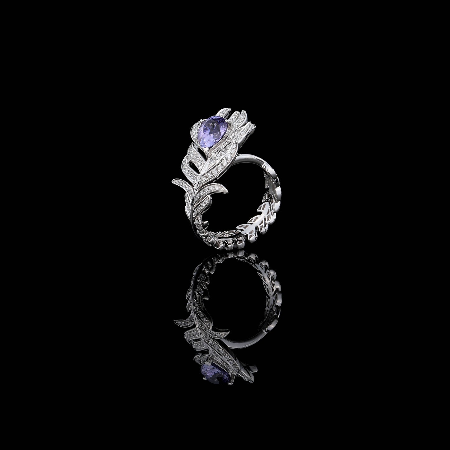 Natural Unheated Violet Sapphire Diamond Ring in 18K White Gold