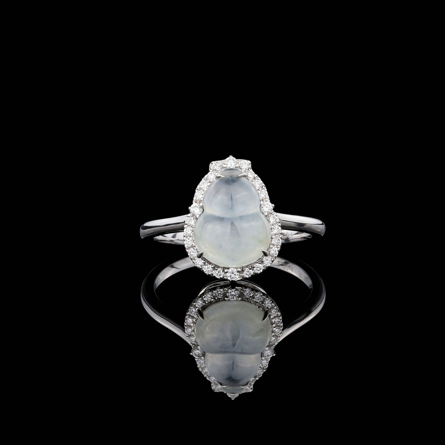 Natural Semitransparent Ice 'Hulu' Jadeite Jade Diamond Ring in 18K White Gold