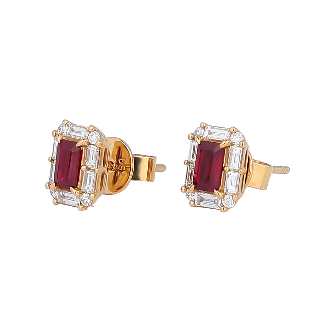 Natural Pigeon Blood Ruby Diamond Earrings in 18K Yellow Gold