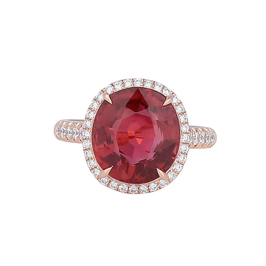 Natural Sunset Oval Tourmaline Diamond Ring in 18K Rose Gold