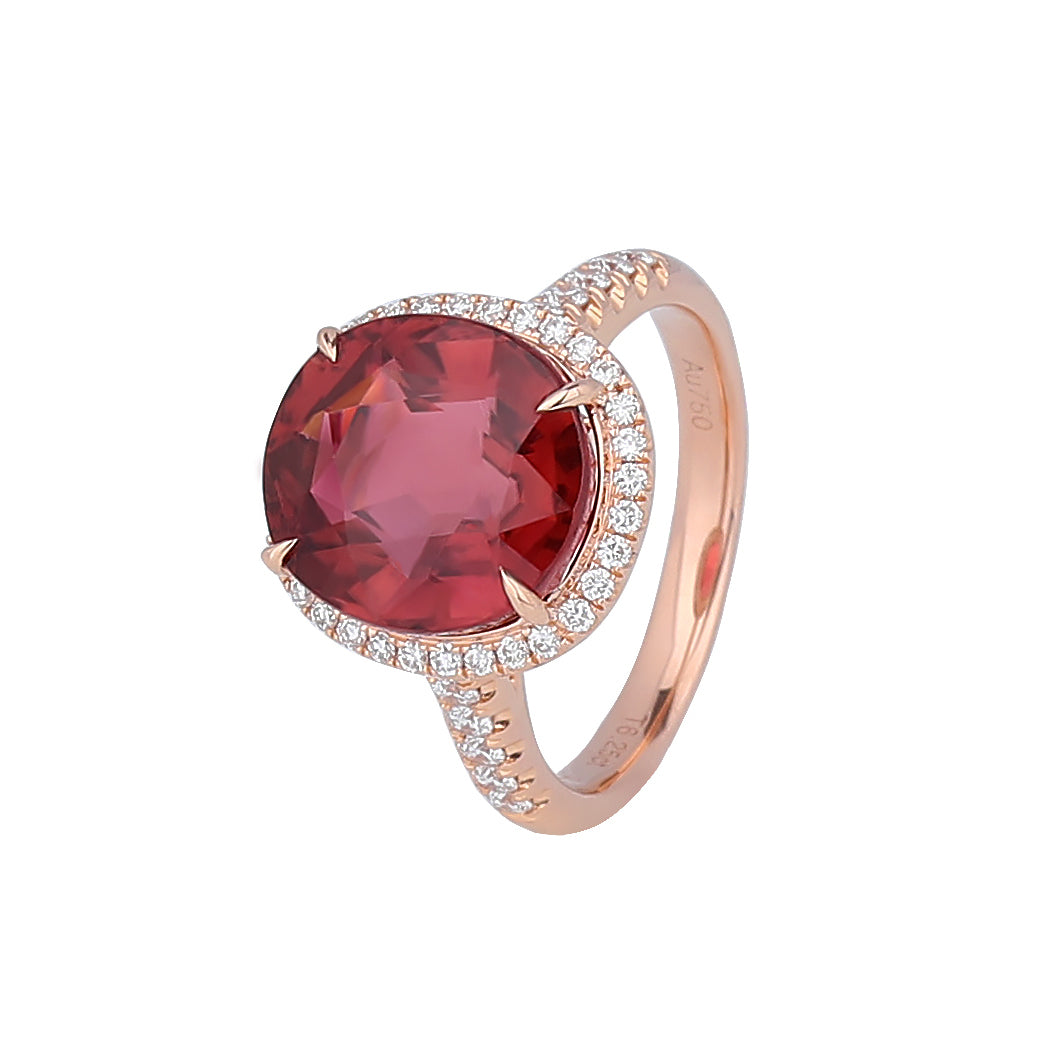 Natural Sunset Oval Tourmaline Diamond Ring in 18K Rose Gold