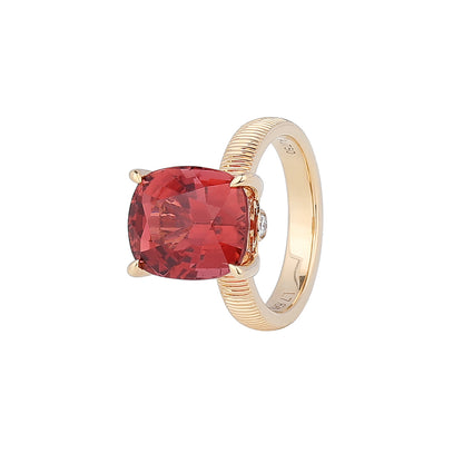 Natural Sunset Oval Tourmaline Diamond Ring in 18K Yellow Gold