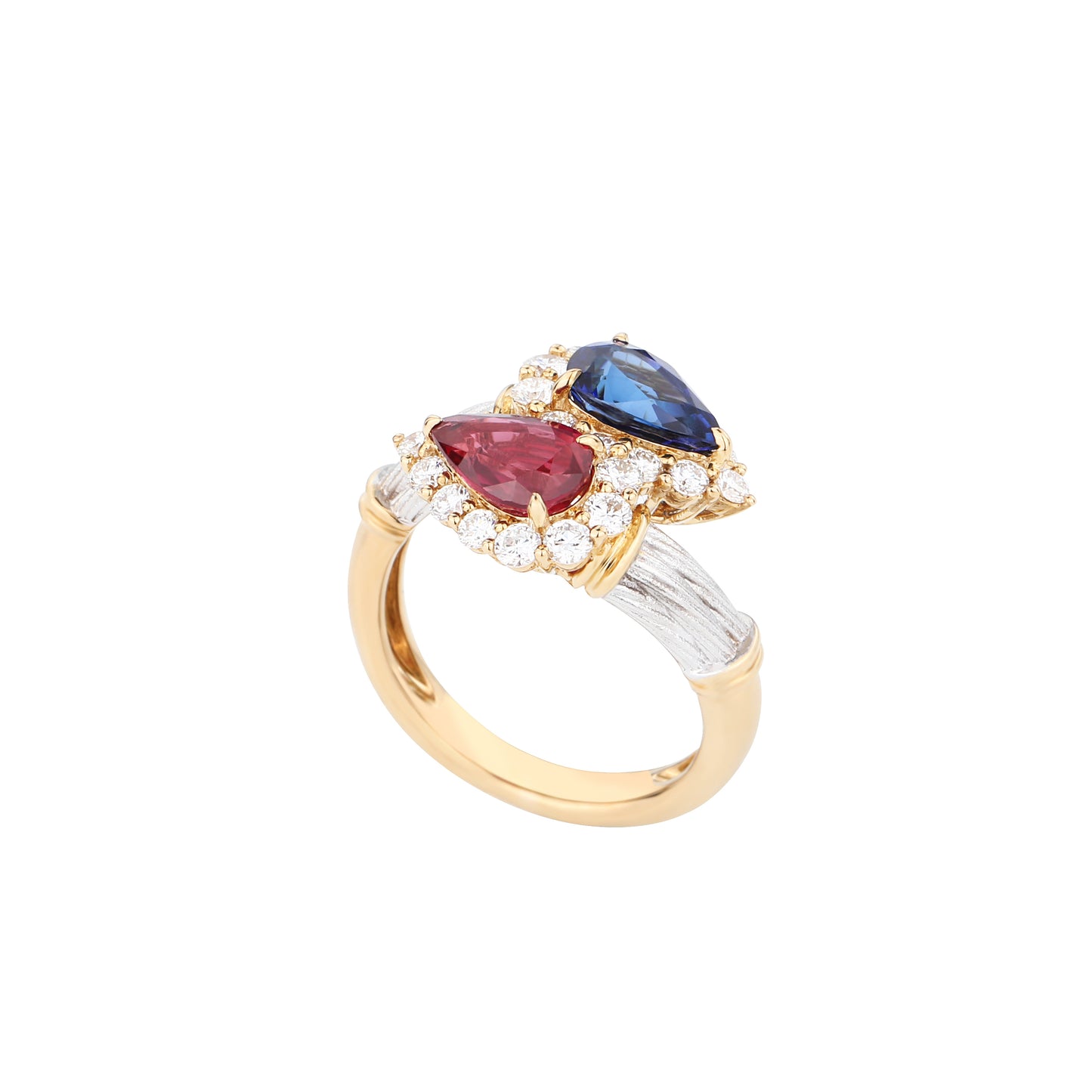 Natural Royal Blue Sapphire and Pigeon Blood Ruby "Toi Et Moi" Ring in 18K Yellow and White Gold