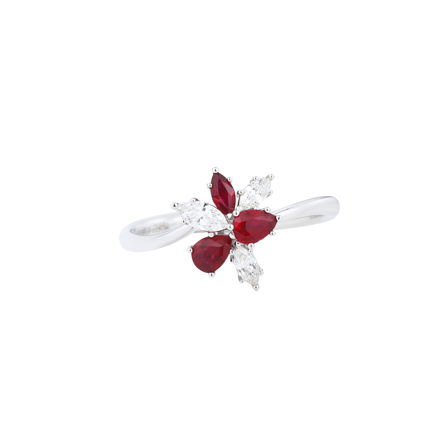 Natural Pigeon Blood Ruby Diamond Ring in 18K White Gold