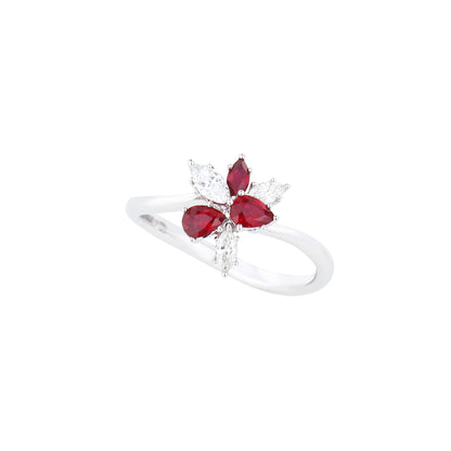 Natural Pigeon Blood Ruby Diamond Ring in 18K White Gold