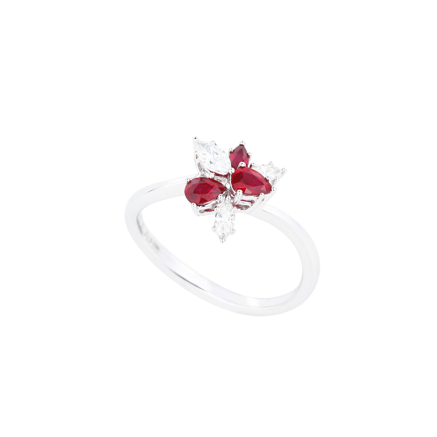 Natural Pigeon Blood Ruby Diamond Ring in 18K White Gold