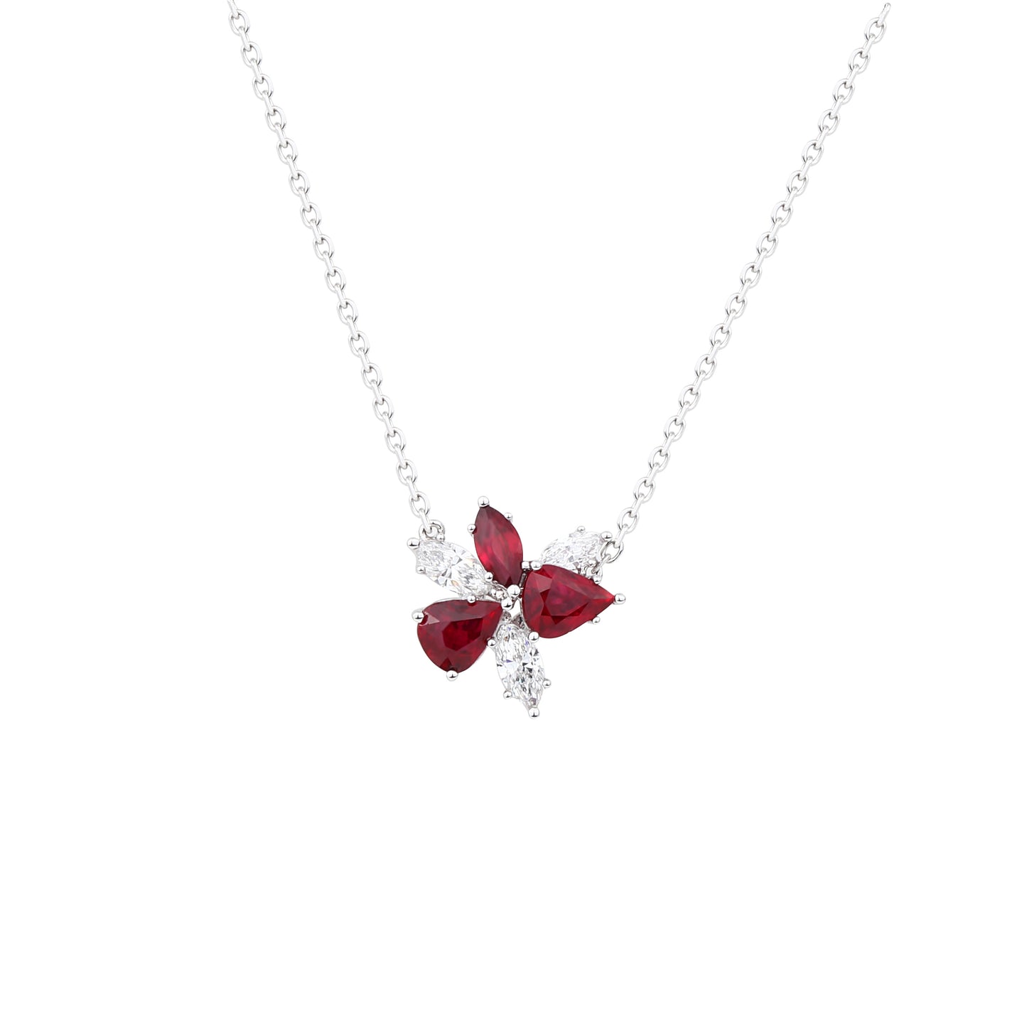 Natural Pigeon Blood Ruby Diamond Necklace in 18K White Gold