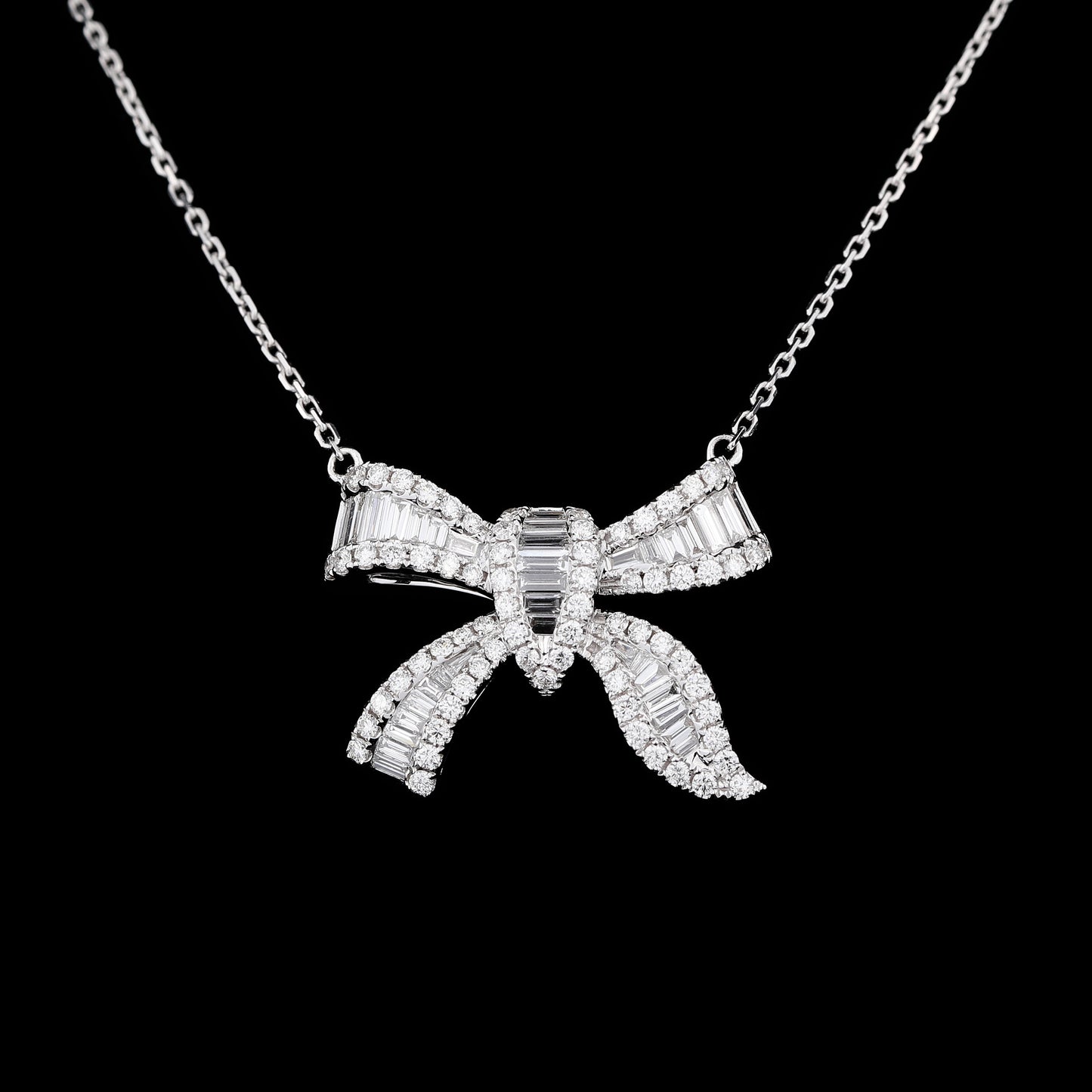 Bow Tie Diamond Necklace in 18K White Gold