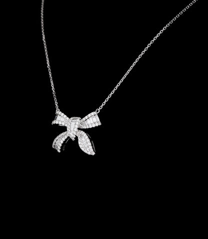 Bow Tie Diamond Necklace in 18K White Gold