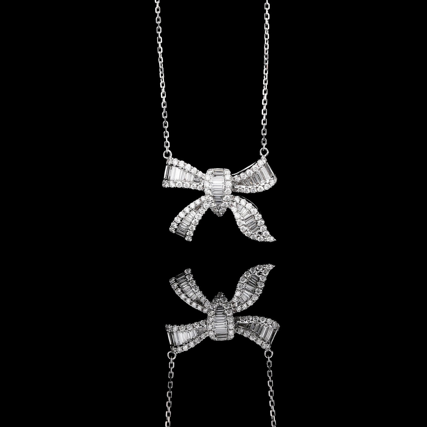 Bow Tie Diamond Necklace in 18K White Gold