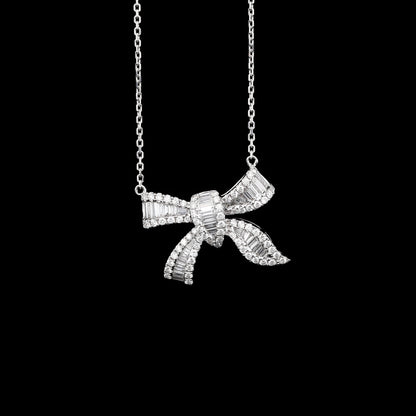 Bow Tie Diamond Necklace in 18K White Gold