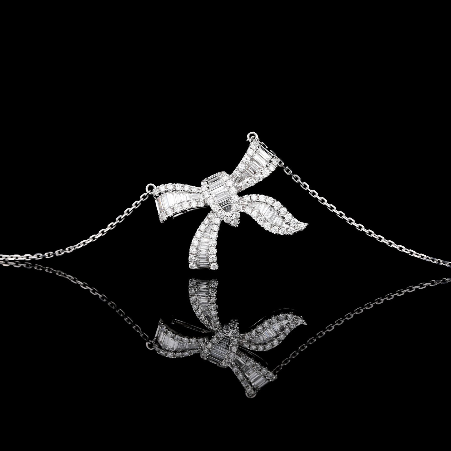 Bow Tie Diamond Necklace in 18K White Gold