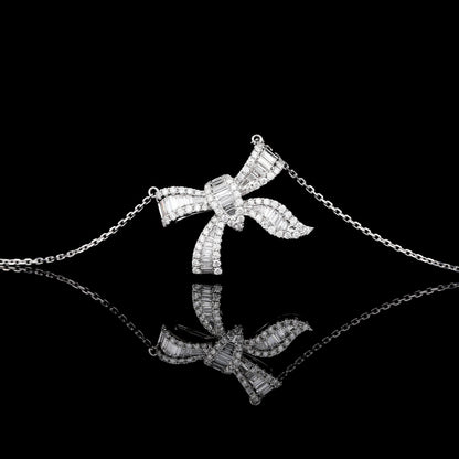 Bow Tie Diamond Necklace in 18K White Gold