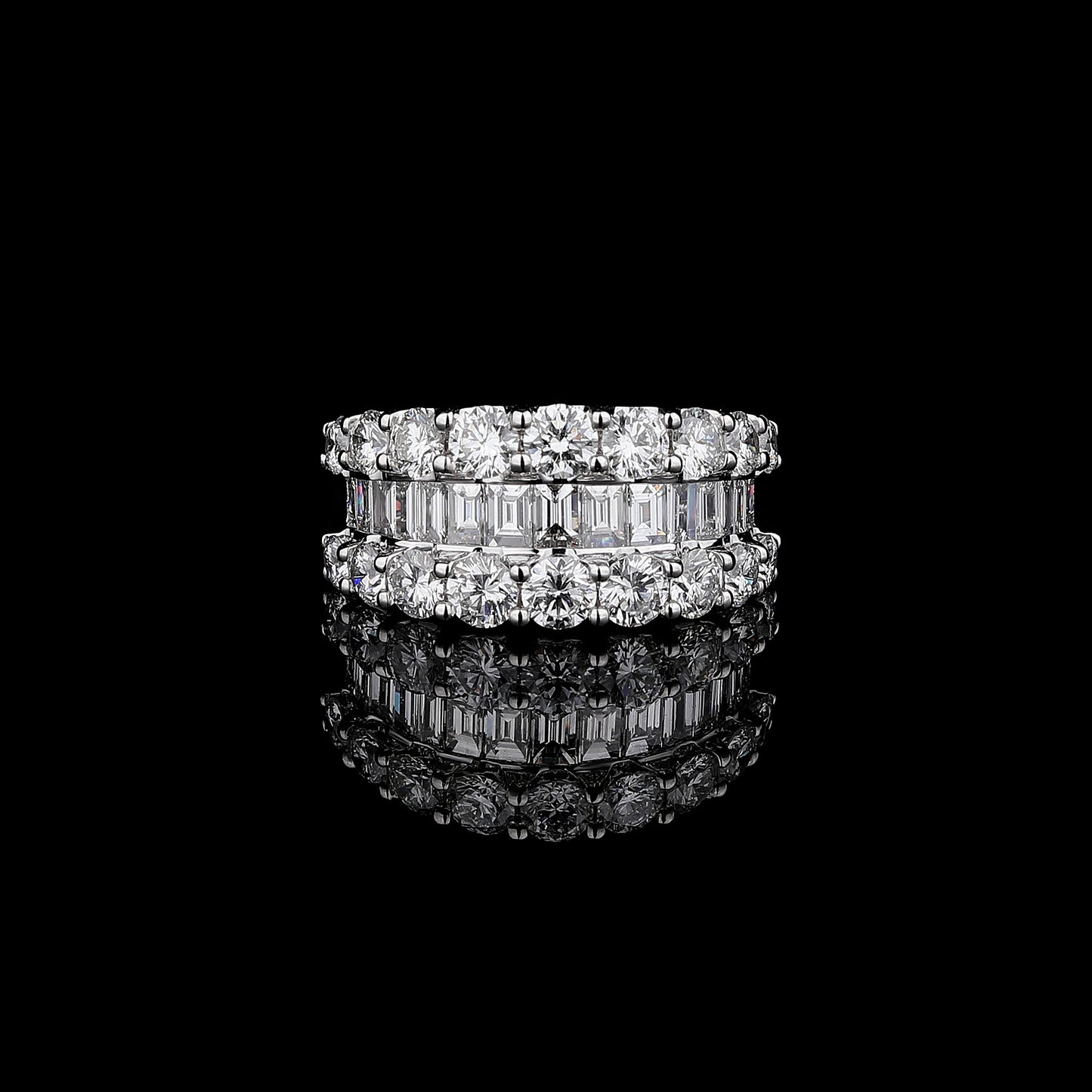 Triple Row Half Eternity Diamond Ring in 18K White Gold