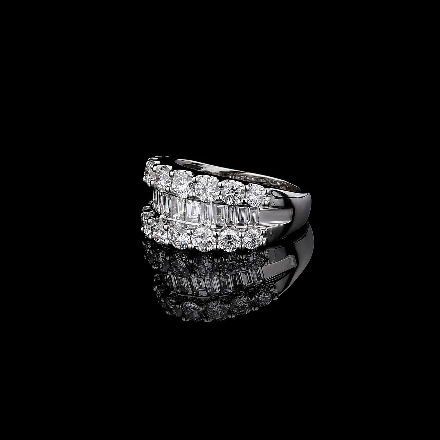 Triple Row Half Eternity Diamond Ring in 18K White Gold