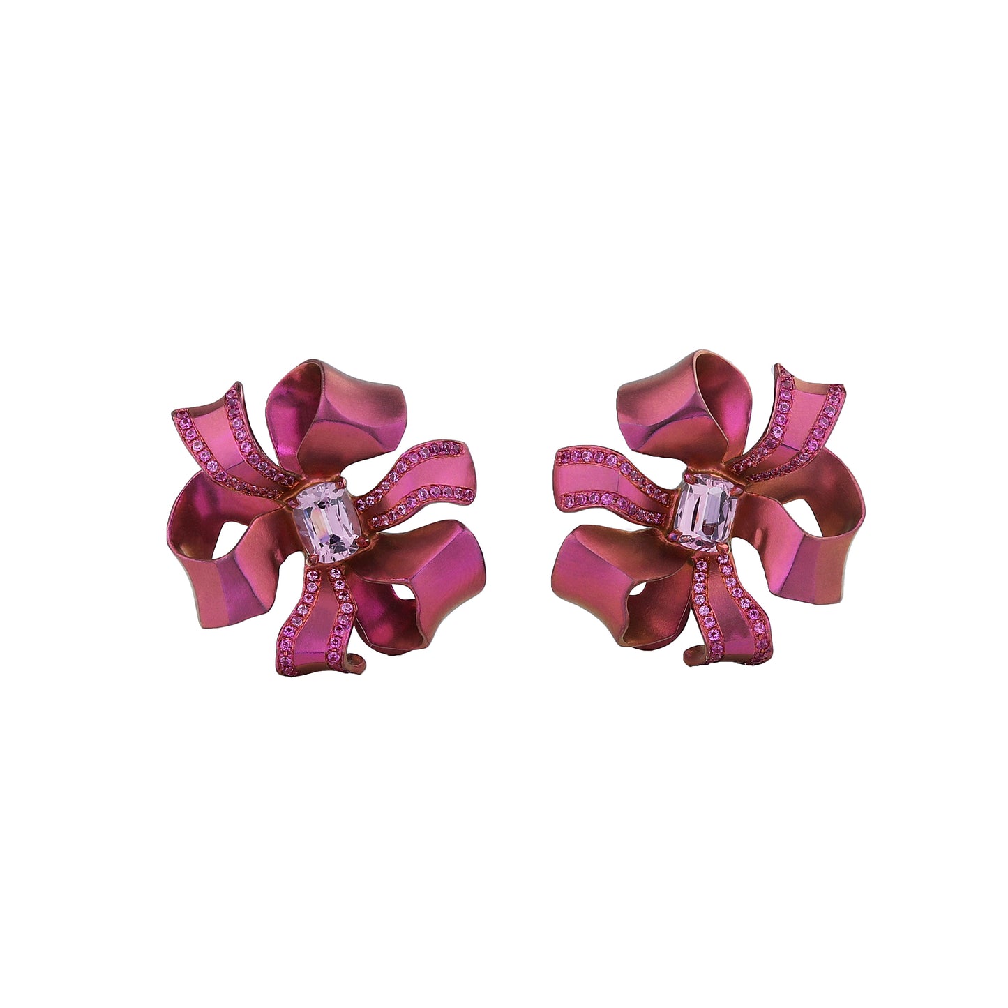 Natural Spinel Ribbon Pull Bow Earrings in Titanium