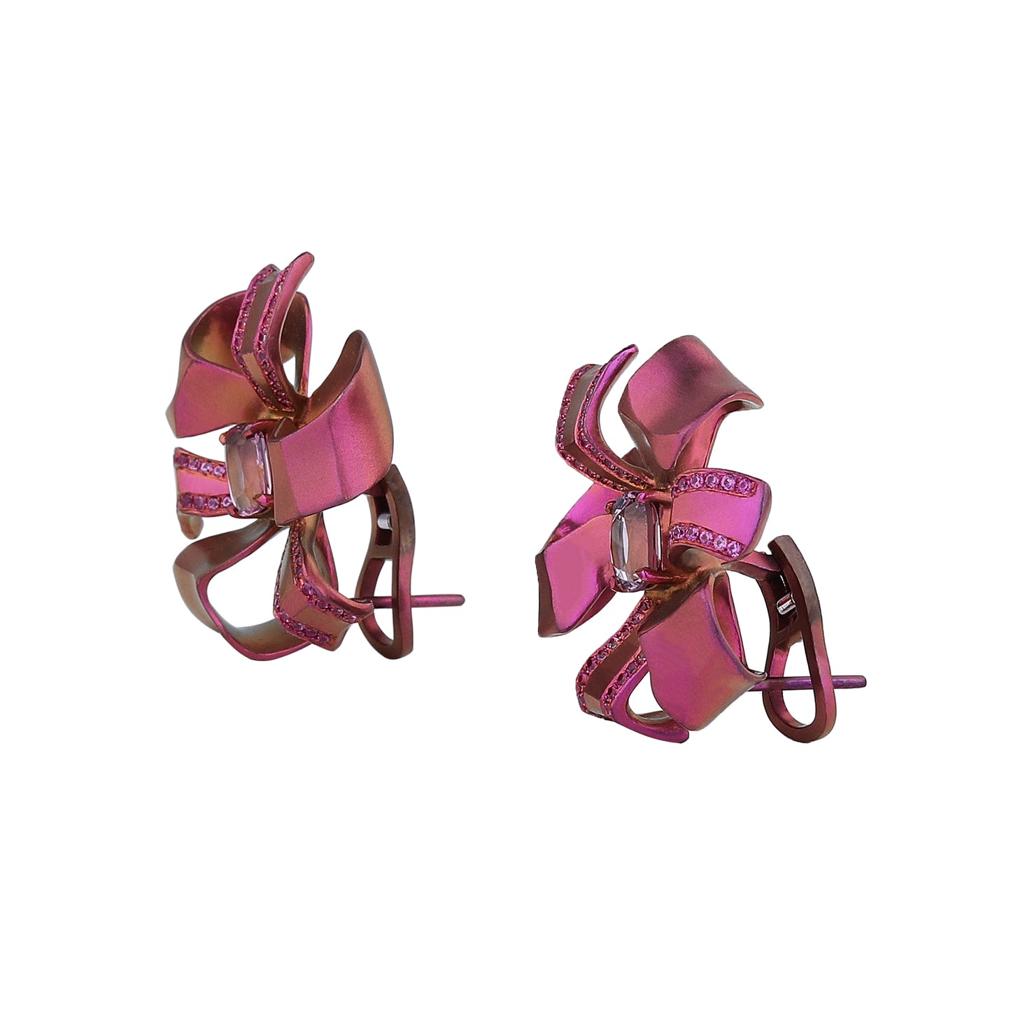 Natural Spinel Ribbon Pull Bow Earrings in Titanium