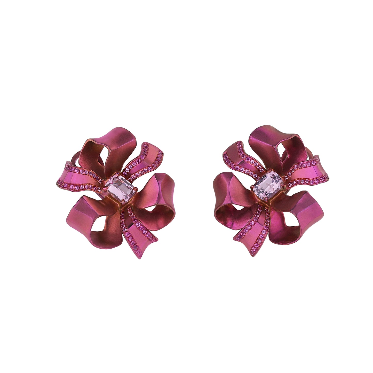 Natural Spinel Ribbon Pull Bow Earrings in Titanium