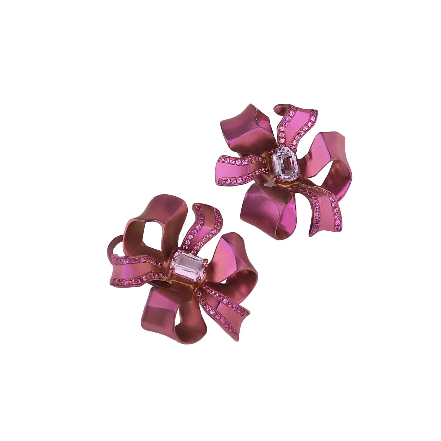 Natural Spinel Ribbon Pull Bow Earrings in Titanium