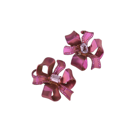 Natural Spinel Ribbon Pull Bow Earrings in Titanium