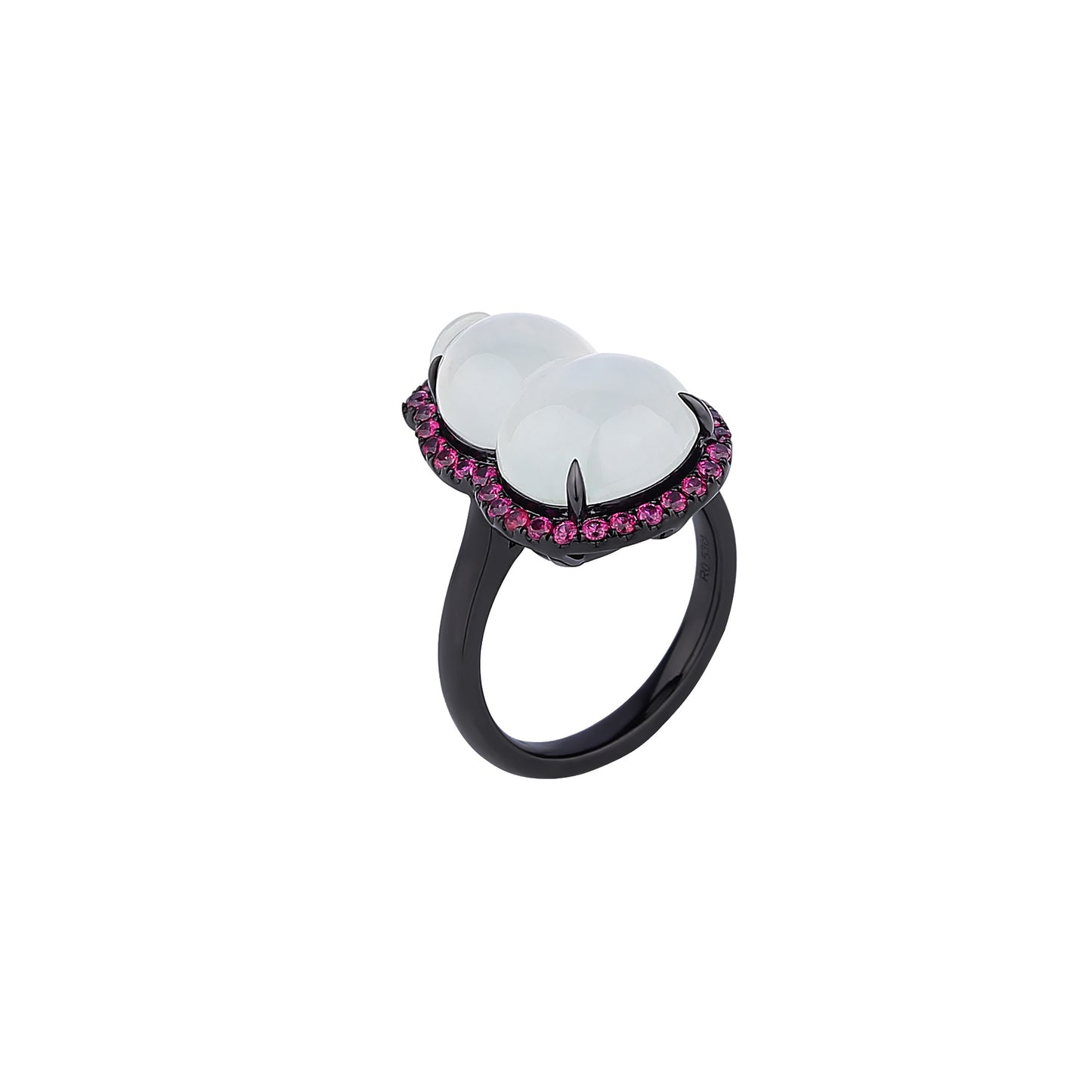 Natural Semitransparent Ice 'Hulu' Jadeite Jade Ruby Ring in 18K Black Gold