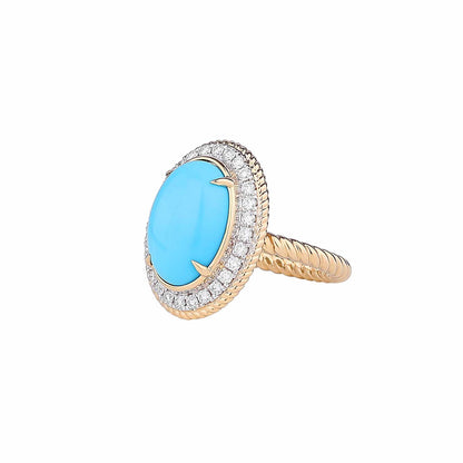 Natural Sleeping Beauty Turquoise Diamond Ring in 18K Yellow Gold