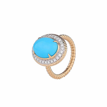 Natural Sleeping Beauty Turquoise Diamond Ring in 18K Yellow Gold