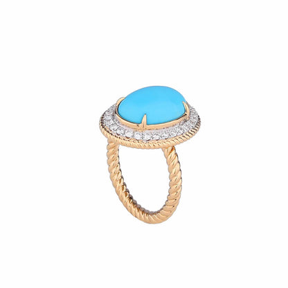 Natural Sleeping Beauty Turquoise Diamond Ring in 18K Yellow Gold