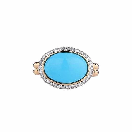 Natural Sleeping Beauty Turquoise Diamond Ring in 18K Yellow Gold