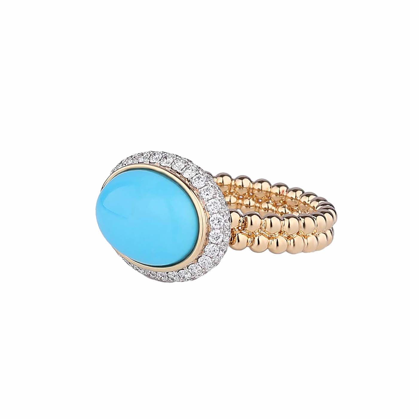 Natural Sleeping Beauty Turquoise Diamond Ring in 18K Yellow Gold