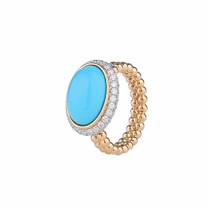 Natural Sleeping Beauty Turquoise Diamond Ring in 18K Yellow Gold