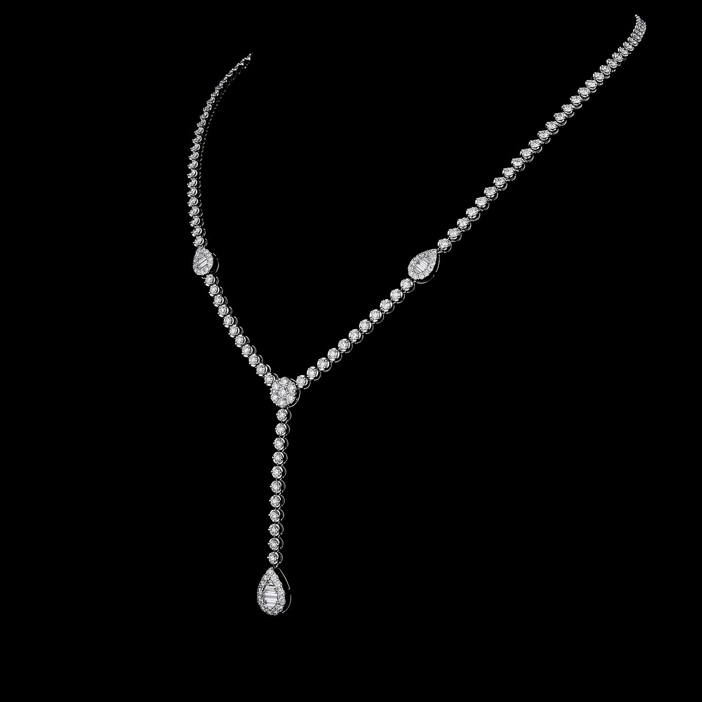 Adjustable Y-shape Diamond Necklace in 18K White Gold