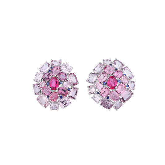 Natural Spinel and Rubellite Tourmaline Earrings in 18K White Gold